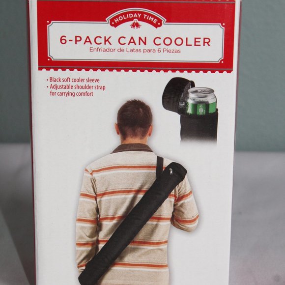 Black Insulated Soft 6-Pack Can Cooler Sling Sleeve Adjustable Shoulder Strap - Picture 1 of 6